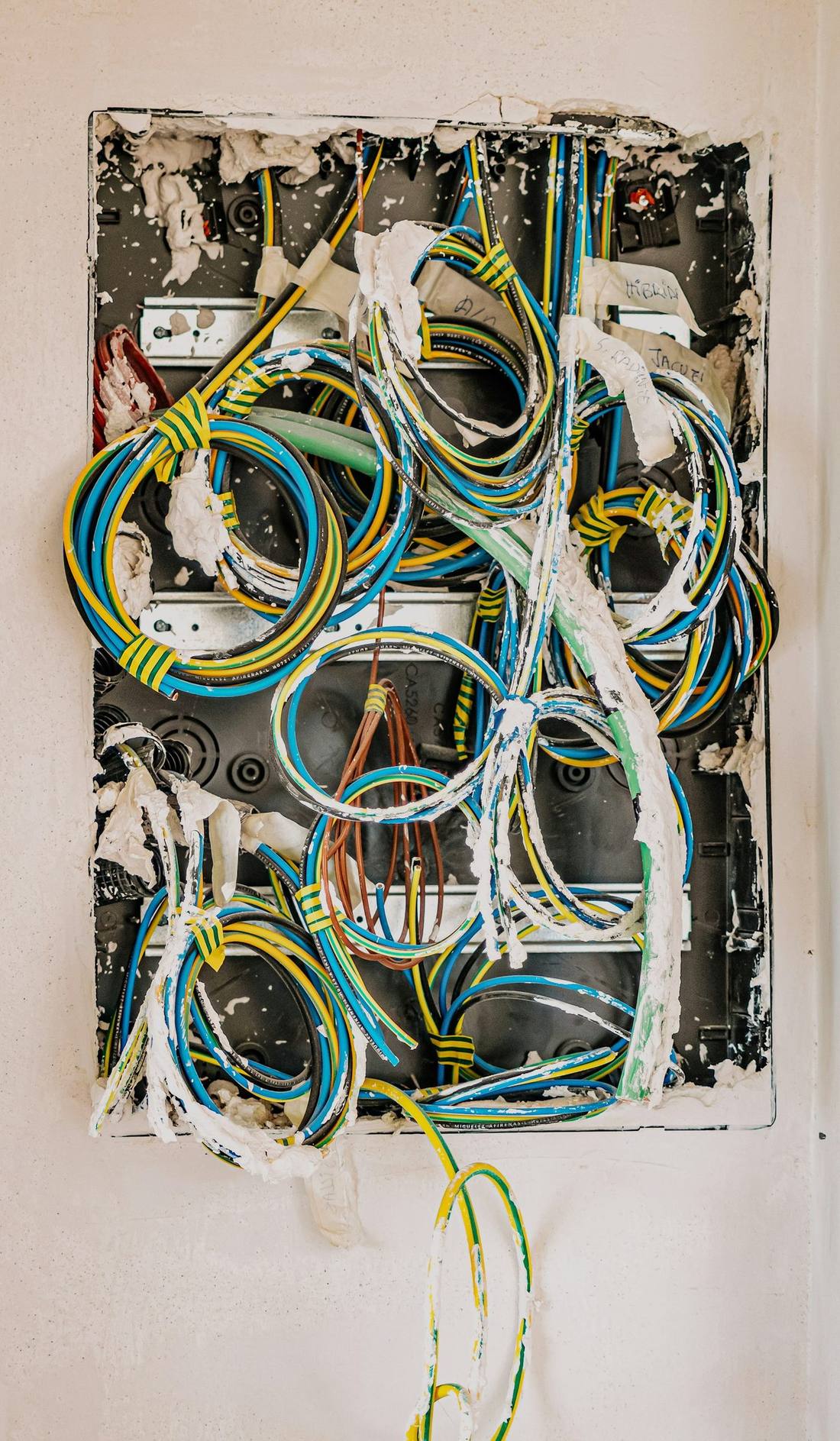 A close-up of coated electrical wires bundled together