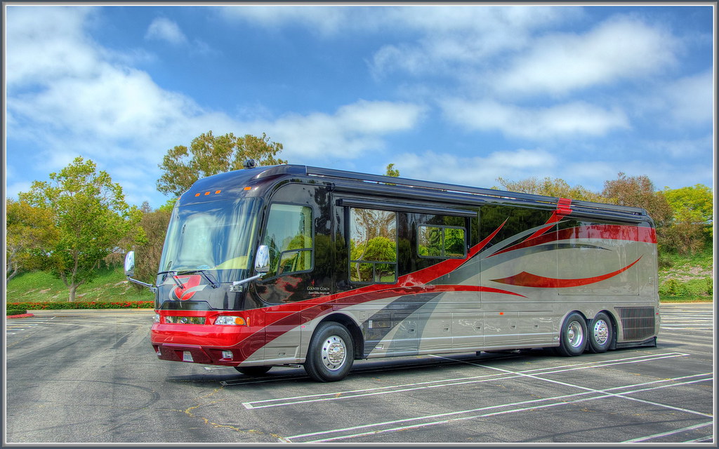 A Class A coach with slide-out rooms, one of the most service-prone systems on an RV