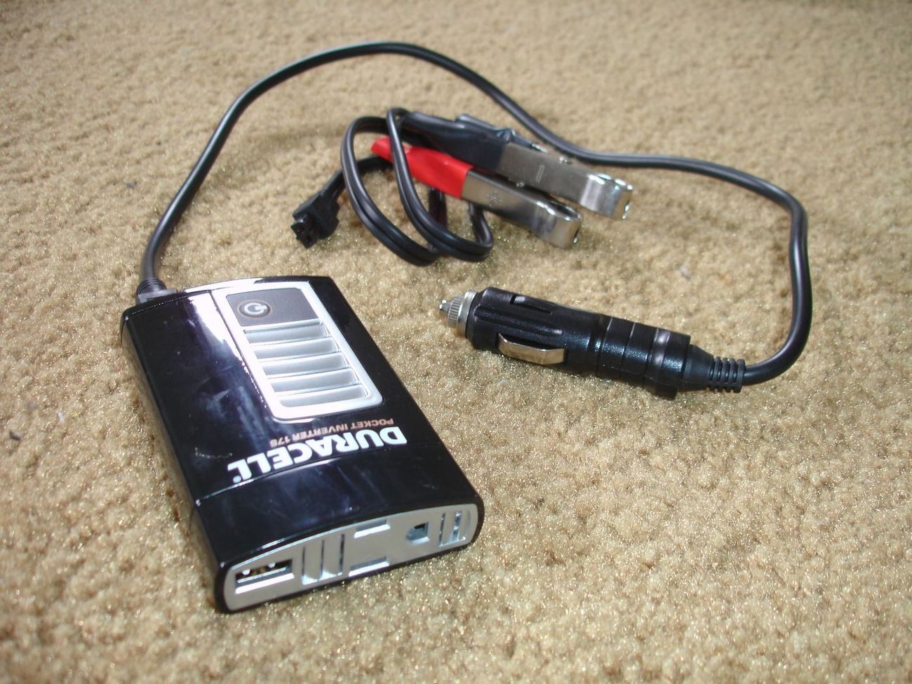 A small portable power inverter with a USB port